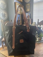 Borsa a tracolla Bric's nera nylon marrone bordo pelle ferramenta oro