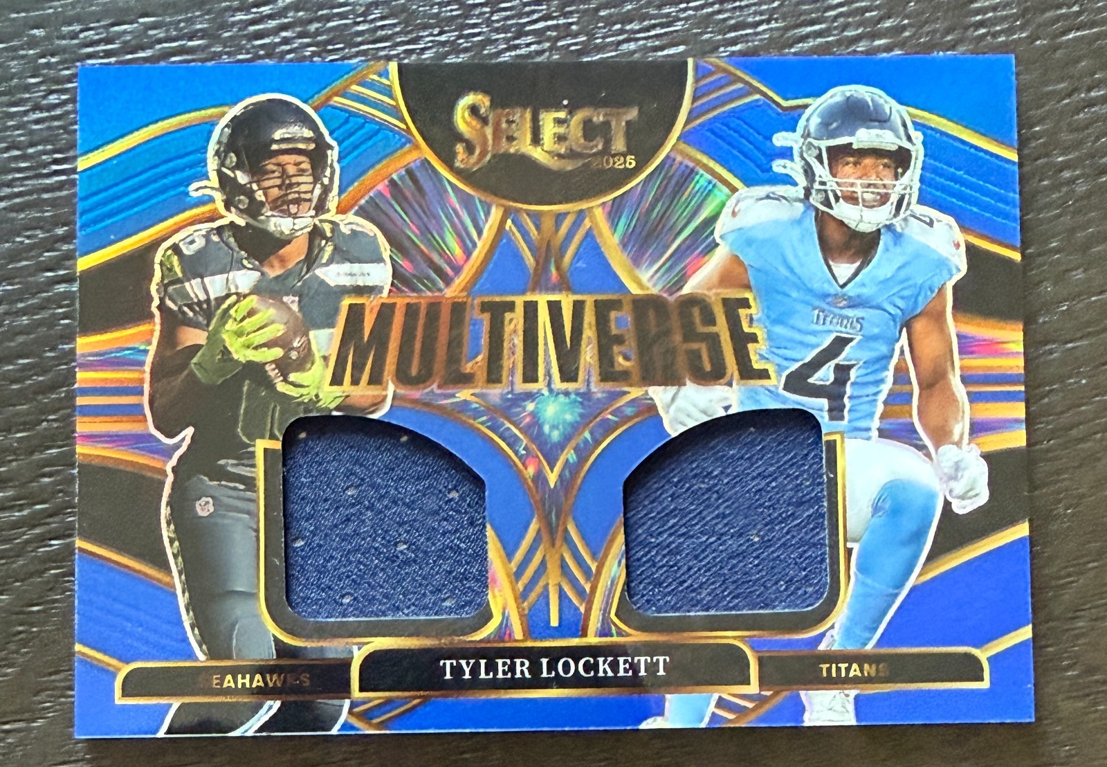 Tyler Lockett 2025 Select Multiverse Dual Patch Blue #MVJ-TLT Seahawks Titans