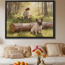 Oil Painting Dog French Bulldog Canvas Print Rustic Wall Art Rural Decor Gift