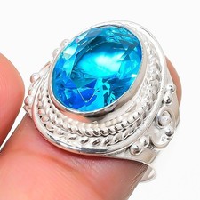 Swiss Blue Topaz Gemstone 925 Sterling Silver Jewelry All Size Ring For Gift