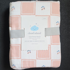 Cloud Island Crib Fitted Sheet - 100 Cotton - Pink/White Floral Quilt Print