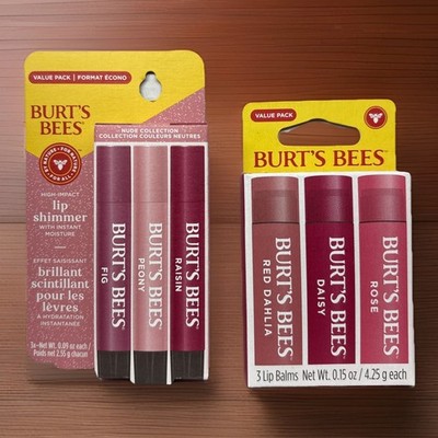 Burts Bees Lip Shimmer Nude Collection & Tinted Lip Balm Sticks 6 Tubes Total