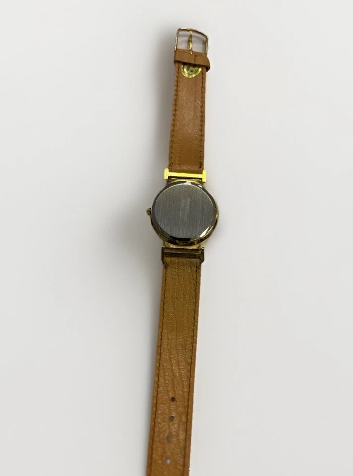 MICHELE DECO GOLD TONE, BLACK DIAL, BROWN LEATHER BAND QUARTZ WATCH SWISS - image 3 of 3
