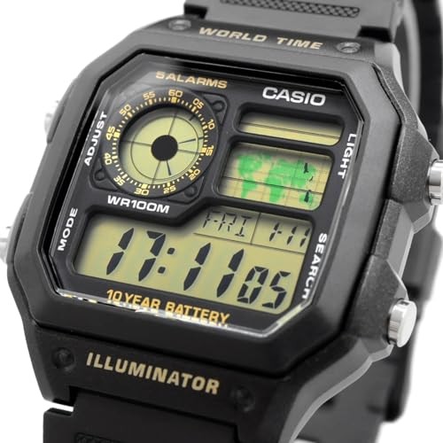 Casio AE-1200WH-1BV Digital World Time Watch Black Gold LCD Men's Sports New - Picture 1 of 6