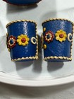 Vintage Blue Leather wrapped bottle and two glasses with a pretty floral design — photo 5