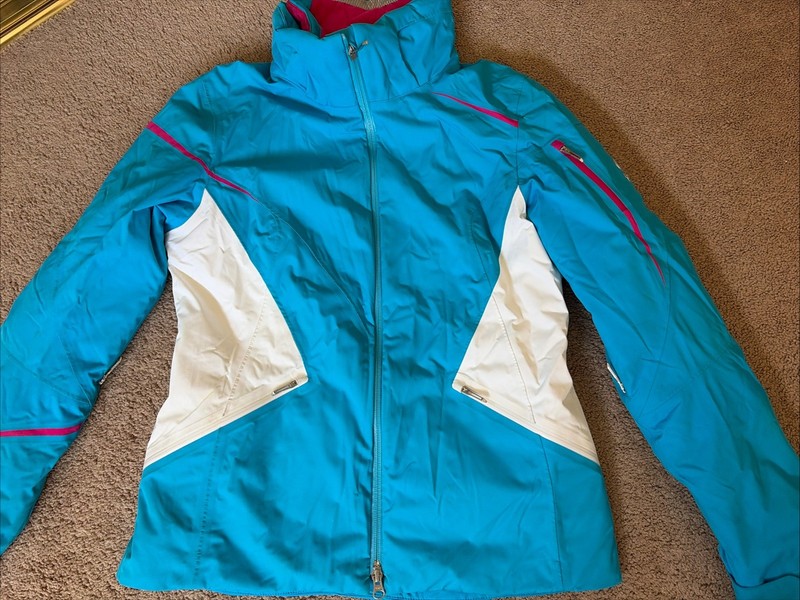 Spyder Ski Parka Ladies Size 8 Turquoise Pink White Pockets Inside & Out EUC