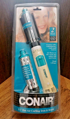 CONAIR Big Curl 1 1/2'' Hot Air Teal Curling Iron Brush Combo Dual Voltage