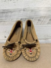 Size 2 Youth Minnetonka Beaded Thunderbird Moccasins - Good Used Condition 