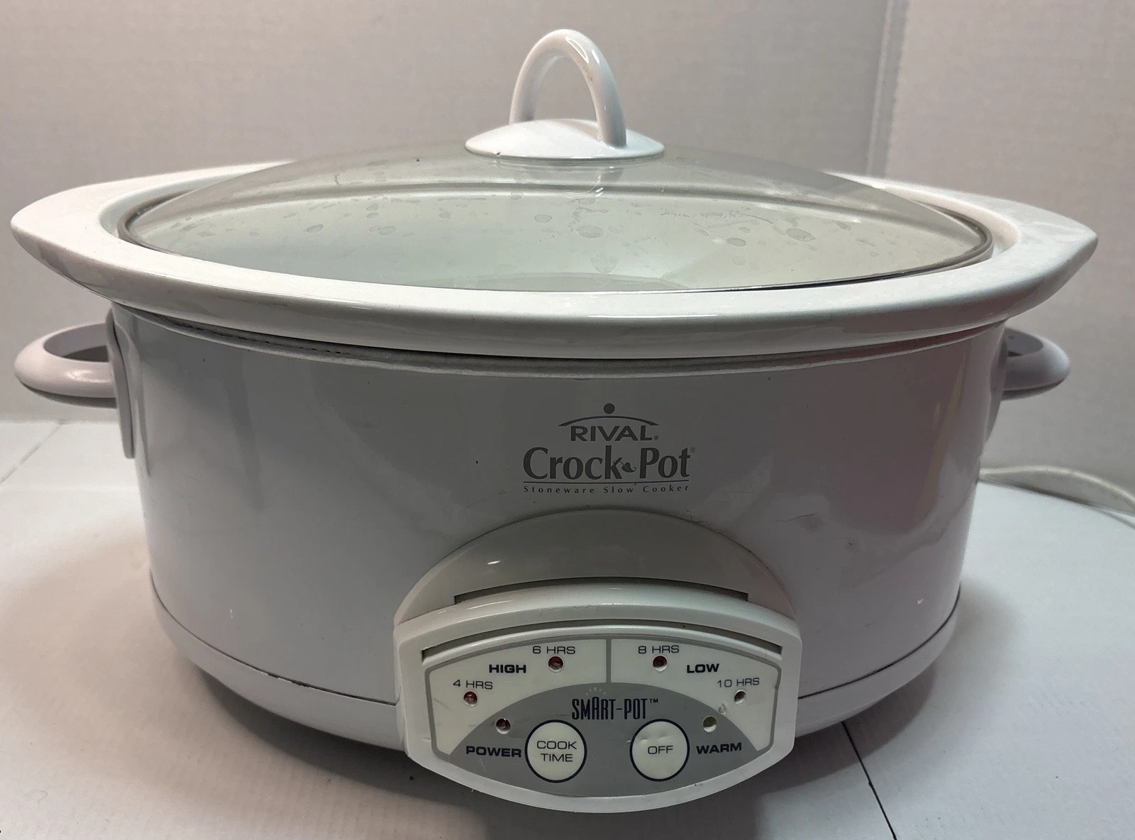 Rival 6Qt Oval White Crock Pot Stoneware Slow Cooker Smart Pot