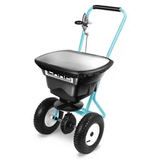 80LBS Walk-Behind Sky Blue Broadcast Spreader w/ Rain Cover For Salt Fertilizer