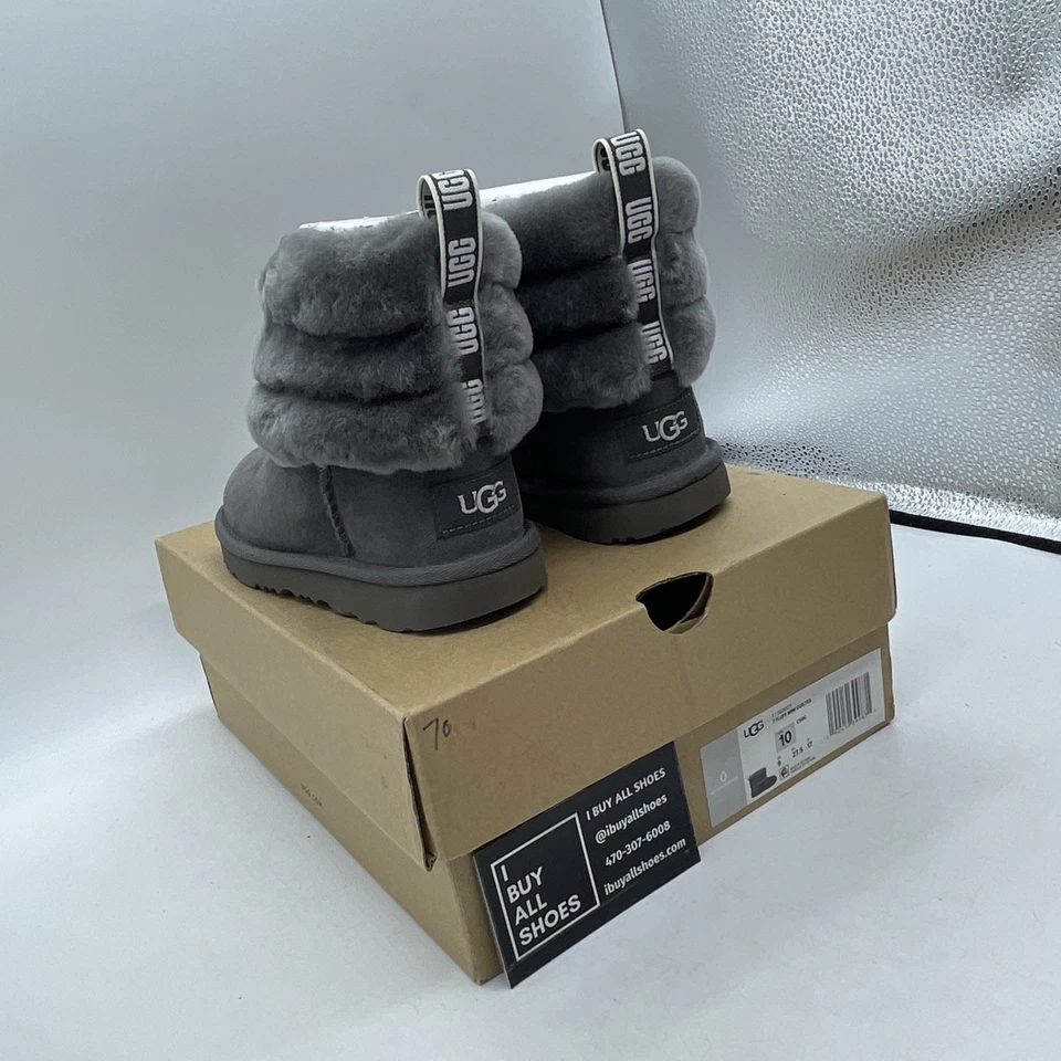Talla 10 - Ugg Niñas Niño Pequeño FLUFF MINI ACOLCHADO Botas Carbón (1103612T) Foto 4 de 4