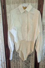 Vintage 80's 90's White Christian Dior Paris Boutique Tuxedo Blouse EU 42