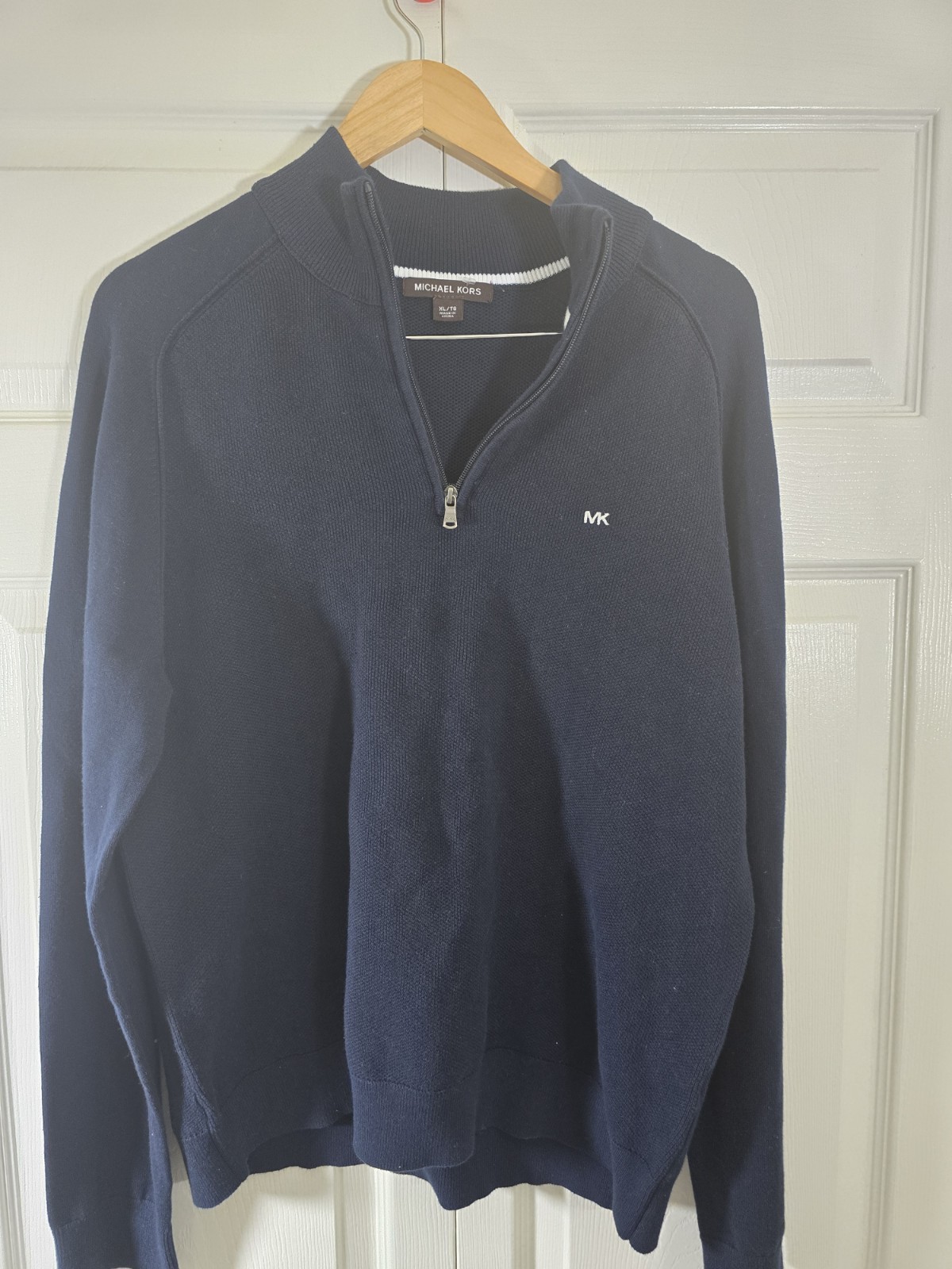 michael kors navy 1/4 zip mens sweater size XL new all cotton pullover