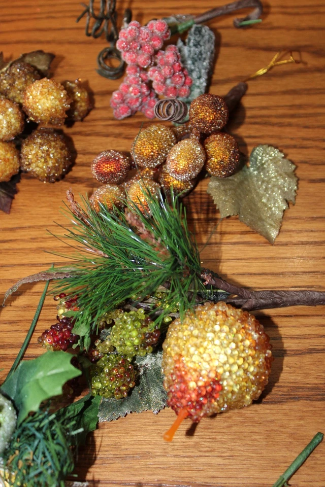 Lote de 12 selecciones florales de frutas azucaradas adornos navideños bayas uvas peras Foto 4 de 4