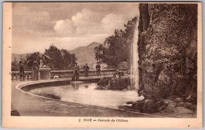 Antique Postcard Waterfall Chateau DE Nice Observation Terrace Nice, Fr 1910s