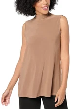 Dennis Basso Women's Italia Knit Sleeveless Mock Neck Top Chestnut