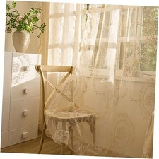 Beige Lace Curtains 84 Inches Long 2 Set, 57"W x 84"L Pack of 2 Beige Rose