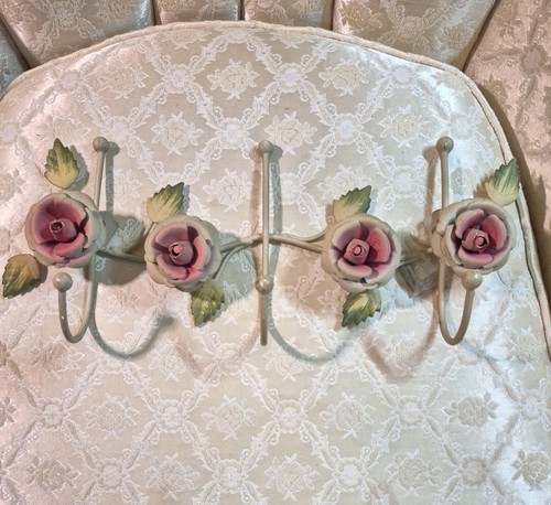 Metal flower roses towel/coat/hat rack hook Pink white green