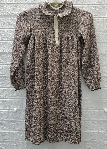 New Kipp Grape Smocked Crinkle Long Sleeve Weightless Dress Multicolor Sz 12