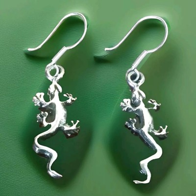 Erick's Sterling Silver Dangle Gecko Earrings Taxco.925