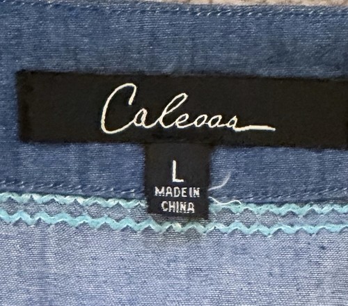 Blusa Calessa Bordada Boho Campesina Top L Azul Manga Floral y Denim Claro - Imagen 3 de 9