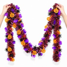 Halloween Garland Decorations, 52.5 Ft Glitter Tinsel Pumpkin Bats Spider Gar...