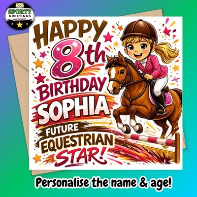Personalisierte Geburtstagskarte Reiten Mädchen Zukunft Reiter Stern Name Alter
