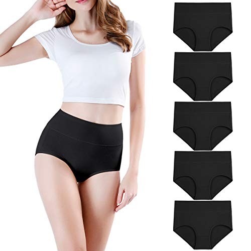 Women's High Waisted Cotton Underwear Soft Full Briefs Ladies X-Large Black-5p