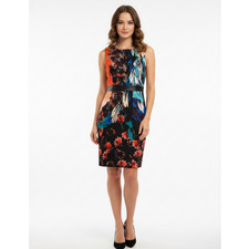 Bisou Bisou Michele Bohbot Sleeveless Orange Blue Black Knee Length Dress NWT 8