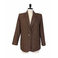 Sag Harbor Vintage Blazer Womens 16 Petite Wool Blend Plaid Dark Academia Brown