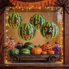 4Pcs Halloween Watermelon Paper Lanterns Spooky Party Hanging Decorations