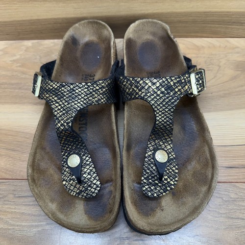Birkenstock Gizeh Womens 6 W EU 37 Black Snake Print Flip Flop Sandals - Picture 5 of 10