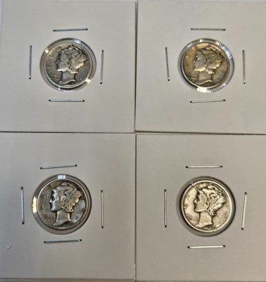 Lot Of 4 - 1916-1945 Random Dates Mercury Dimes Fine 12 - F 12 - US Coin