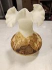 Ruffle Fenton Vase P Bennett Custard Satin Uranium Glass Signed Cabin Glows