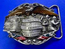 "I'm Proud to be an American Fire Fighter" Vintage 1986 Bergamot Belt Buckle