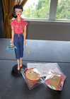 VINTAGE REPRO #1 BLACK /DARK BRUNETTE PONYTAIL BARBIE DOLL IN REPRO PICNIC SET