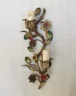 ANTIQUE ITALIAN TOLE WALL SCONCE 2 LIGHTS FIXTURE FLOWERS 1950's TOLEWARE