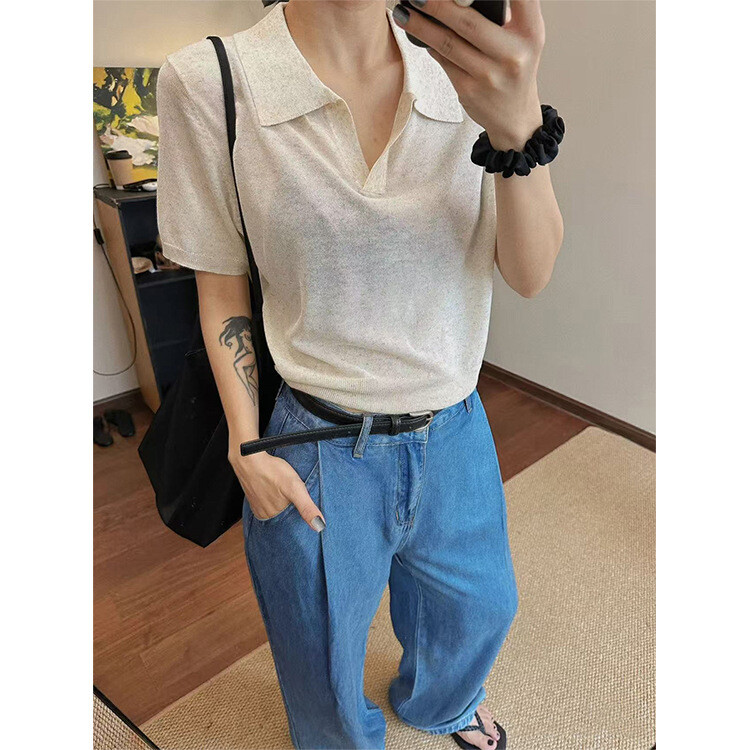 FILA Maglia donna THE ROW estiva seta lana girocollo basic tinta unita maniche corte