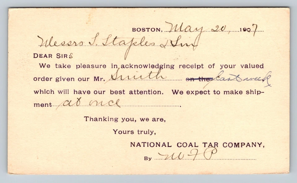 1902 UX18 US Postal Card McKinley 1c BOSTON MA National Coal Tar Co ORDER UPDATE - Image 4 of 4