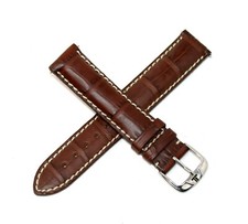 Jacques Lemans 18MM Genuine Alligator Leather Watch Strap BROWN  Silver Buckle