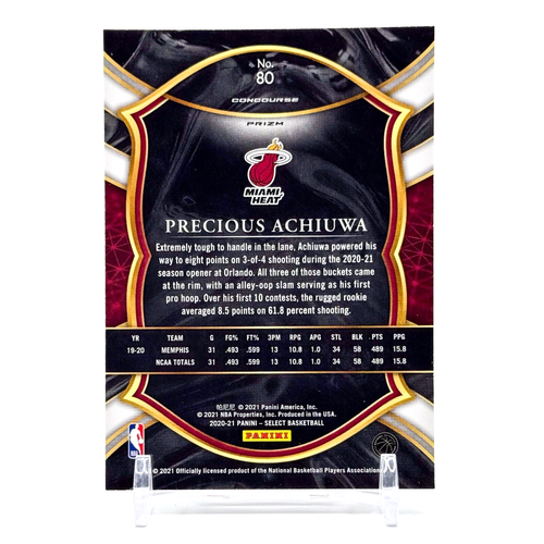 2020-21 Panini Select Precious Achiuwa Red Cracked Ice Rookie #80 Heat - Bild 2 von 2