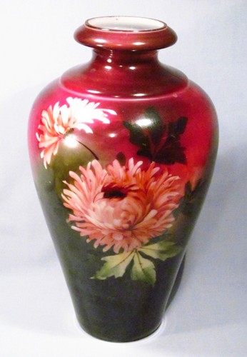 Enorme vaso 13" dipinto a mano crisantemo dalia rosa bordeaux - stupendo! - Foto 3 di 8