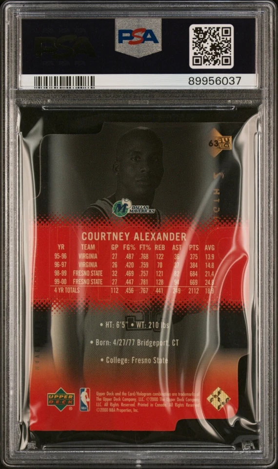 Courtney Alexander 2000 Upper Deck Slam Extra Strength 2 Gold /25 RC PSA 9 POP 2 - Image 2 of 2