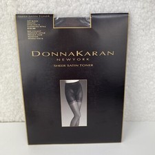 Vintage Donna Karan New York A16 Off Black Sheer Satin Toner Pantyhose Size M