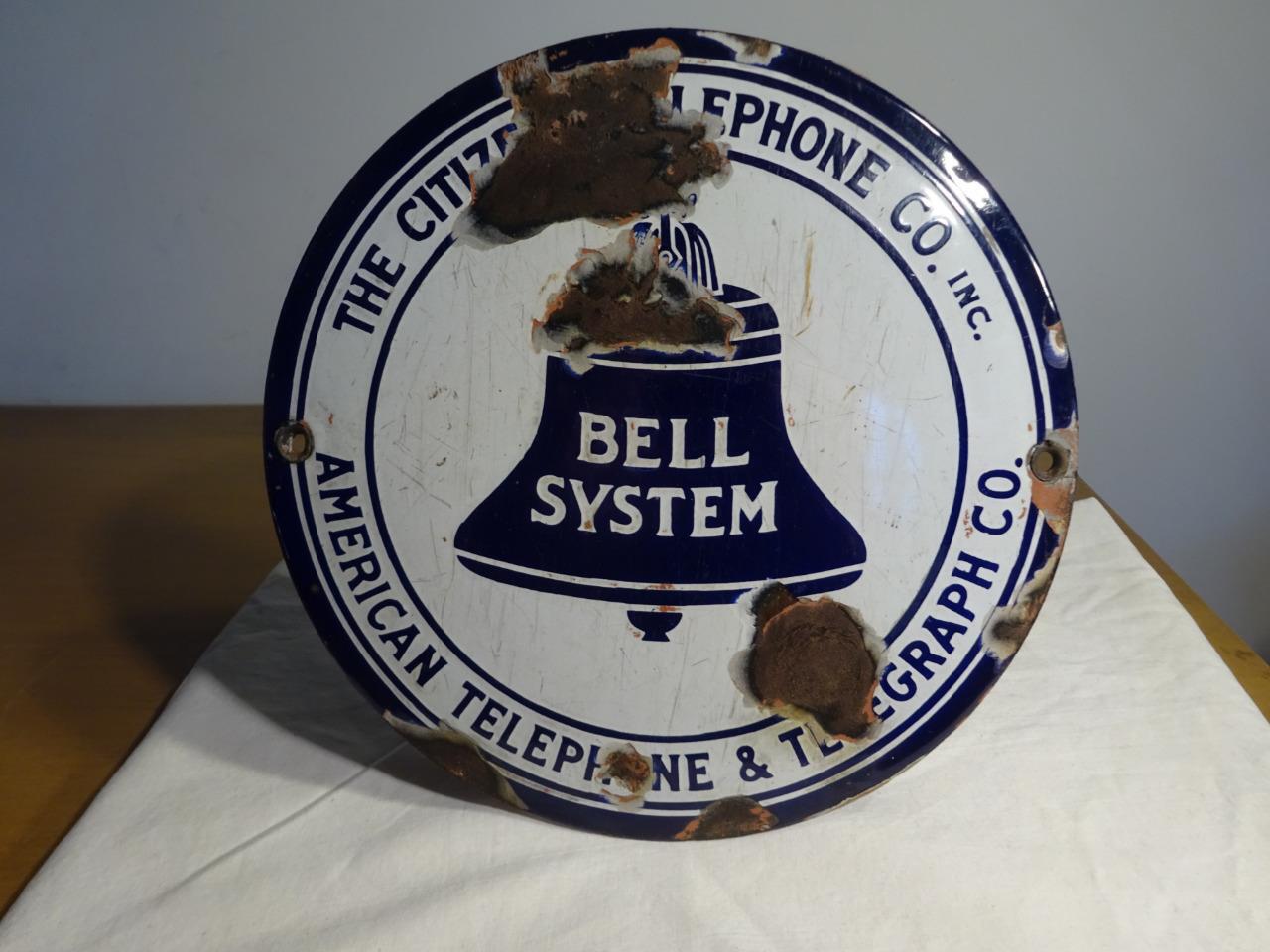 Vintage ROUND BELL SYSTEM "THE CITIZENS TELEPHONE CO. INC SIGN" AS