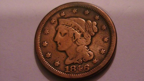 Moneda de pelo trenzado cabeza libertad centavo grande 1846 limpia pequeña fecha cerrada 6 - Imagen 3 de 16