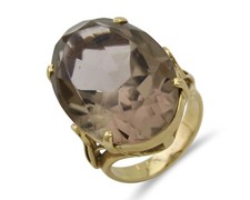 Women Large Natural Smoke Topaz Ring 14k Solid Gold Size 6.5