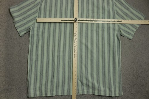 Hobie Button Up Shirt Mens Extra Large Green Striped Short Sleeve Linen - Picture 3 of 9