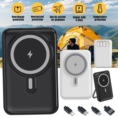 20000mAh Wireless Power Bank Charger Magnetic Fast Charging Battery w/ 4 Cables