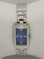 Ladies Yves Rocher Rectange Silver Tone Blue Dial Link Bracelet Analog Watch L1